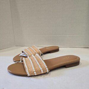 NWT J.Crew Pearl-Trim Woven Slide Sandals Size 8